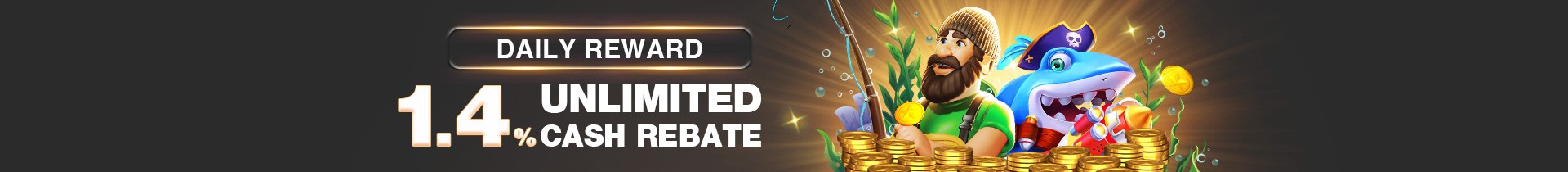 Daily 1.4% unlimited cash rebate banner in the online slot Malaysia game list